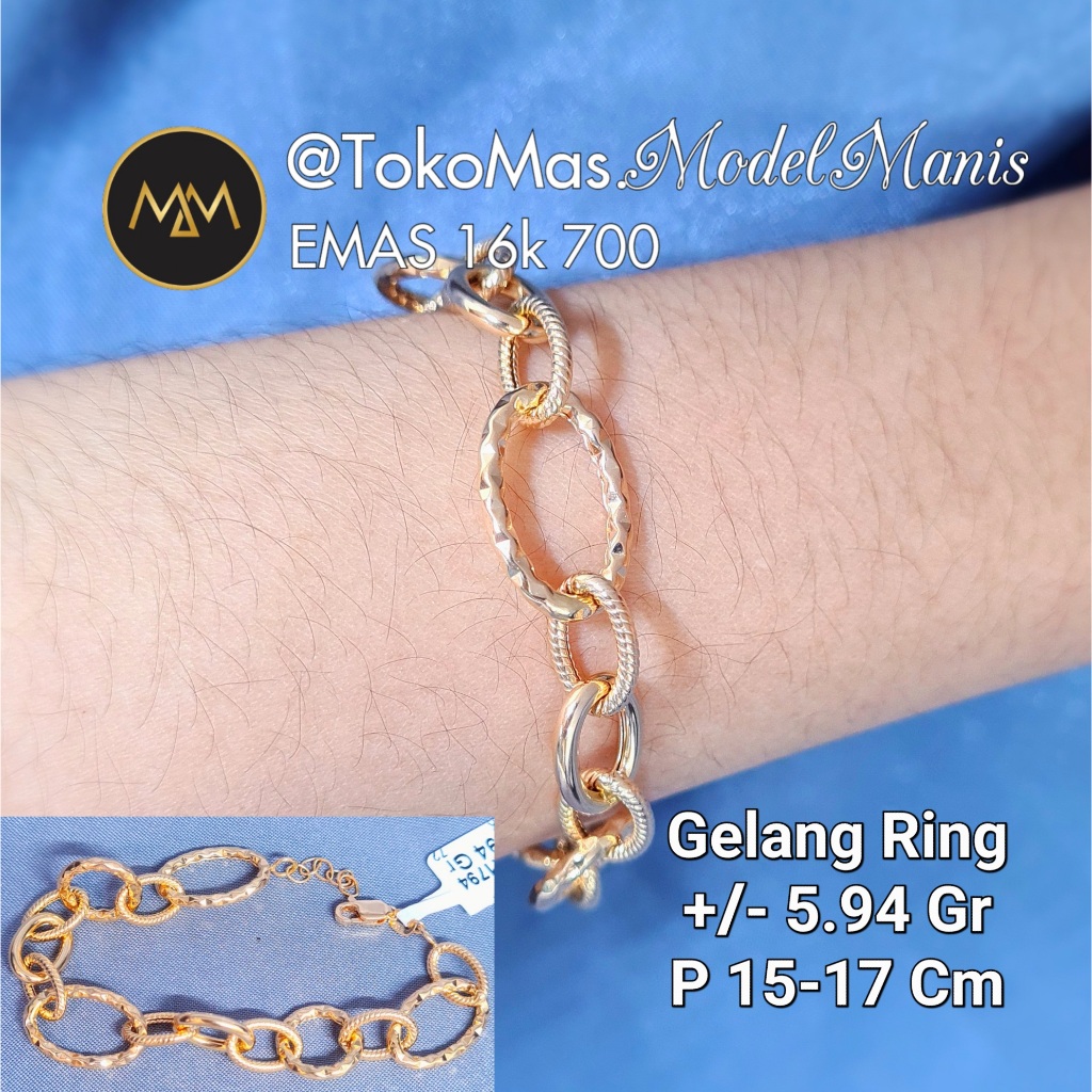Gelang Hollow Amero oval bulat emas kuning 700 kadar 16k