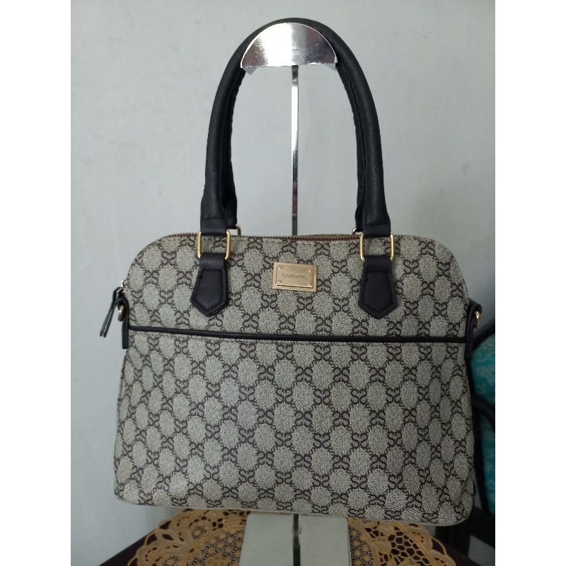 Ssamzie Alma, handbag/ shoulder bag material kanvas mix kulit, keren buat pesta, ngantor, nongki2