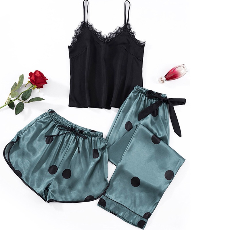 Pola set Piyama Baju tidur Tanktop Lingerie Celana Panjang Pendek Satin Silk Salur Seserahan Premium