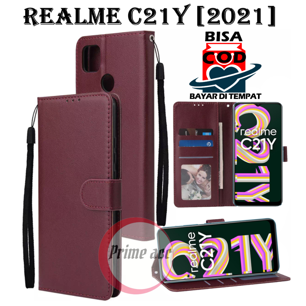 flip case realme C21Y leather case casing dompet handphone