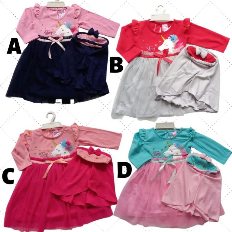 GAMIS TILE UNICORN, Gamis Bayi Perempuan 6-18 bulan, Gamis Bayi Tutu