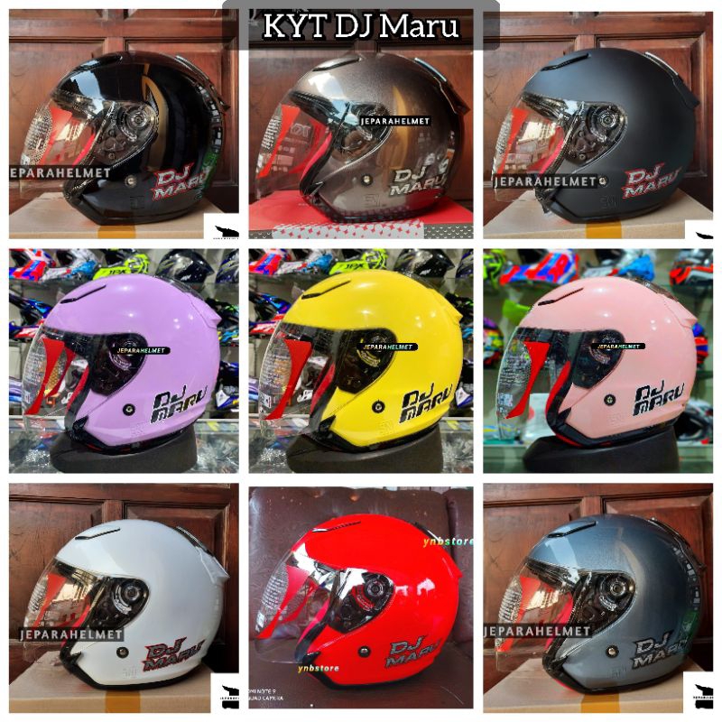 Helm KYT DJ MARU Solid Polos Original | KYT Half Face DJ MARU Polos Putih White Black Hitam Red Mera