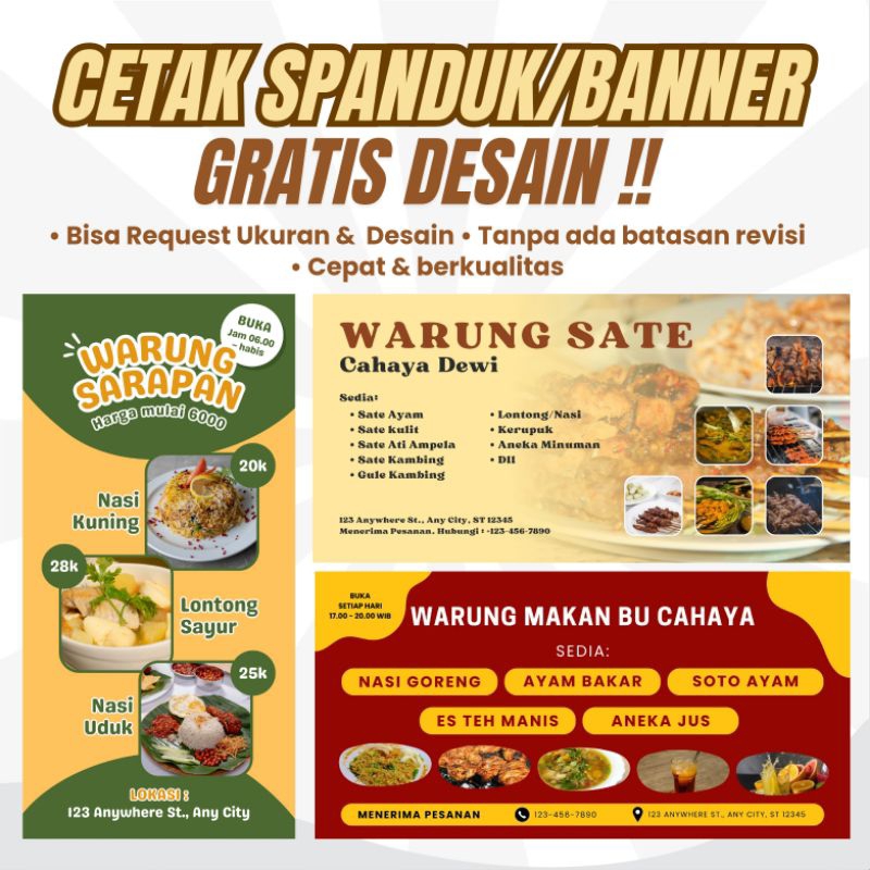 Cetak spanduk/banner warung makan/spanduk toko/cetak spanduk gratis desain