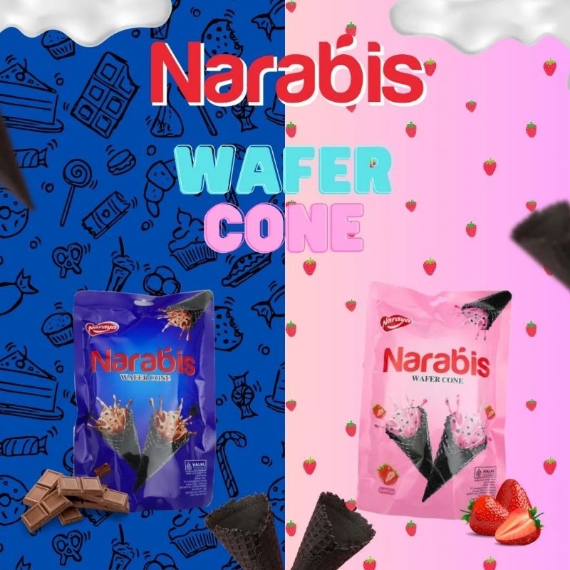 

Naraya Narabis Wafer Cone Cream Chocolate Stawbery Kemasan Bag 80gr