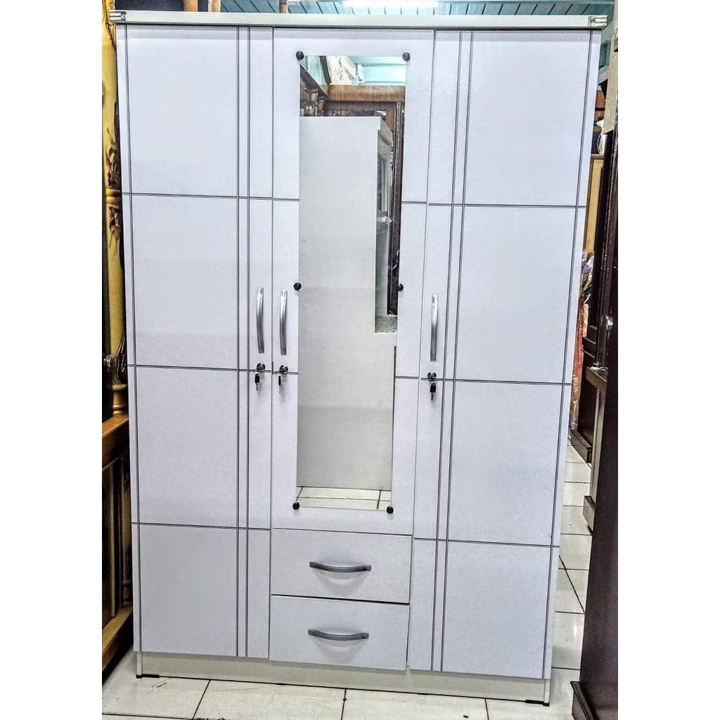 LEMARI 3 PINTU MINIMALIS PUTIH TANPA KACA