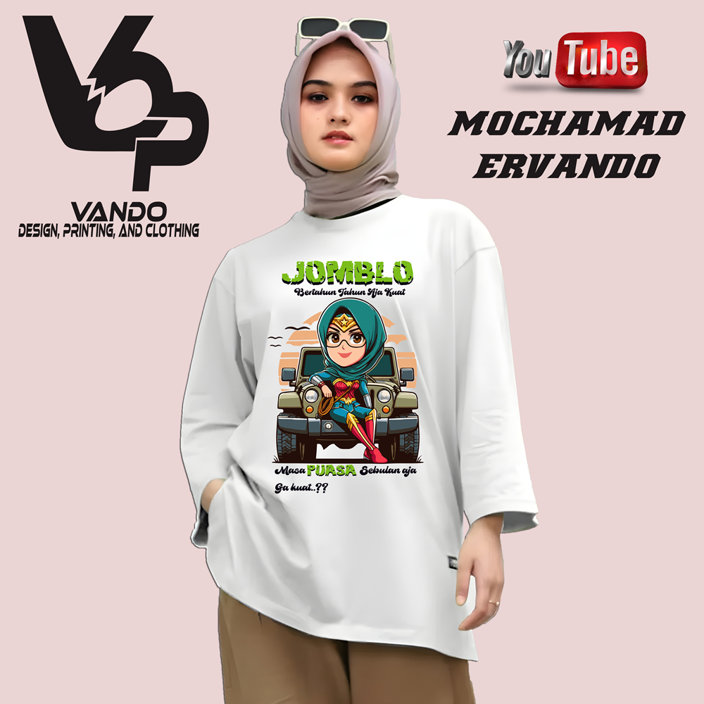 Vando Kaos Distro Lengan Panjang Kaos Ramadhan Superhero Wonder Woman - Masa Puasa Sebulan Ga Kuat /