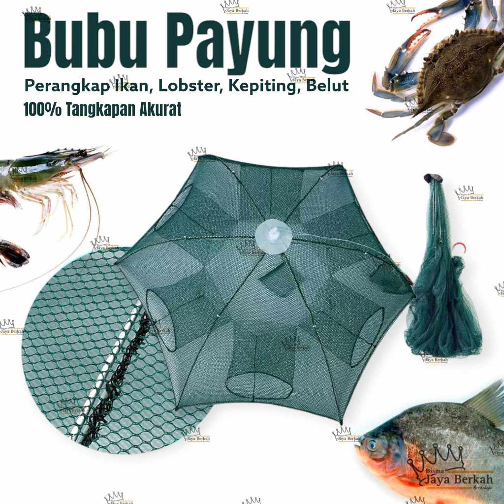 Bubu Payung Jaring Jebakan Perangkap Udang ikan Kepiting Model Payung 4 6 8 10 lobang