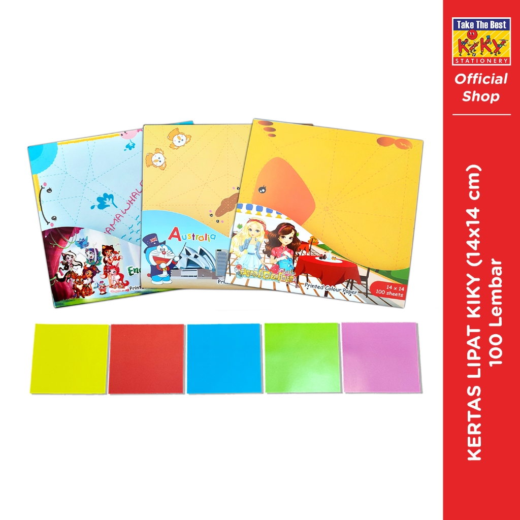 

KIKY Kertas Lipat / Origami (Uk. 14 x 14 cm) Isi 100 Lembar - 1 Pack = 5 Warna