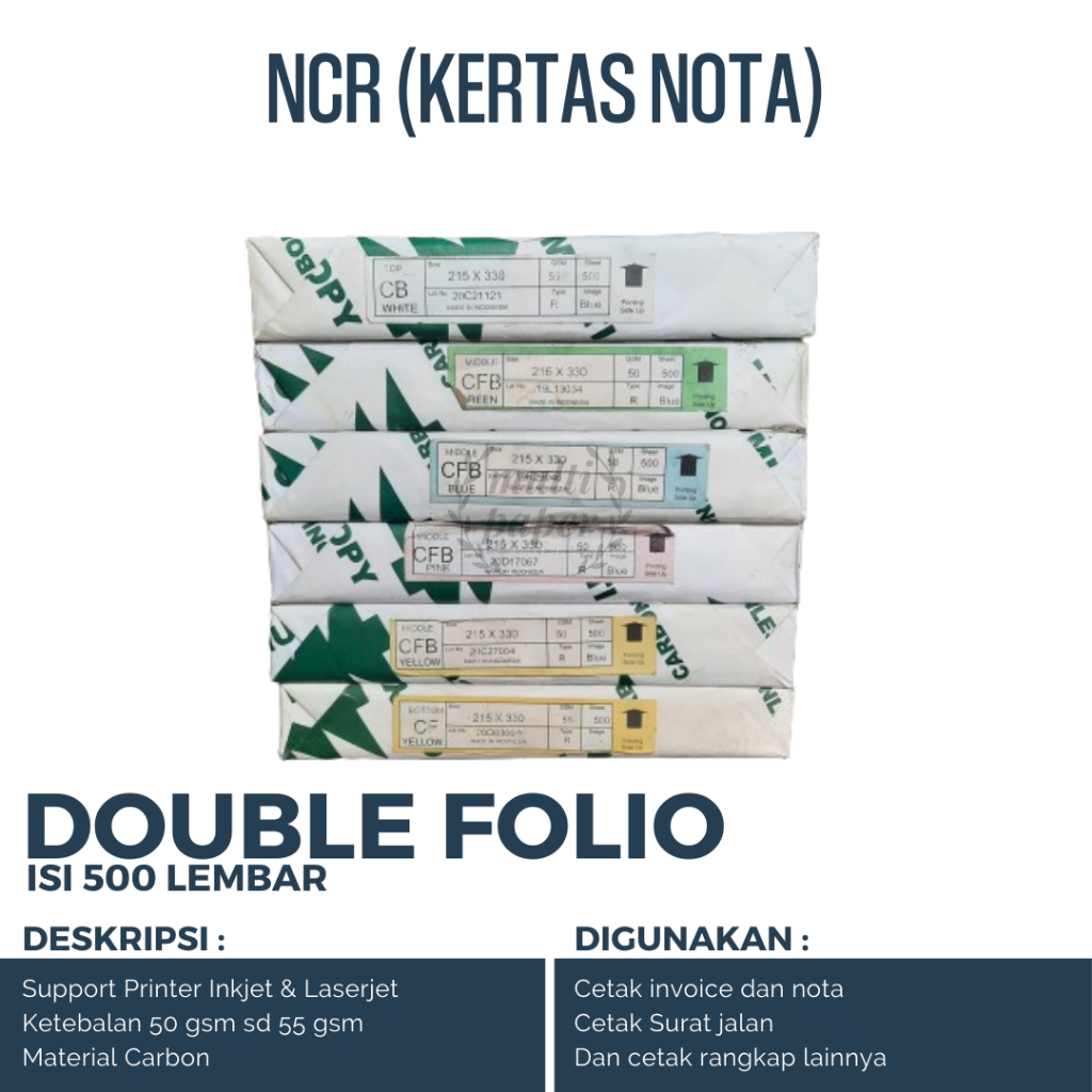 

Kertas NCR Double Folio 1 rim 500 lembar kertas ncr 1 rim f4 kertas nota ncr