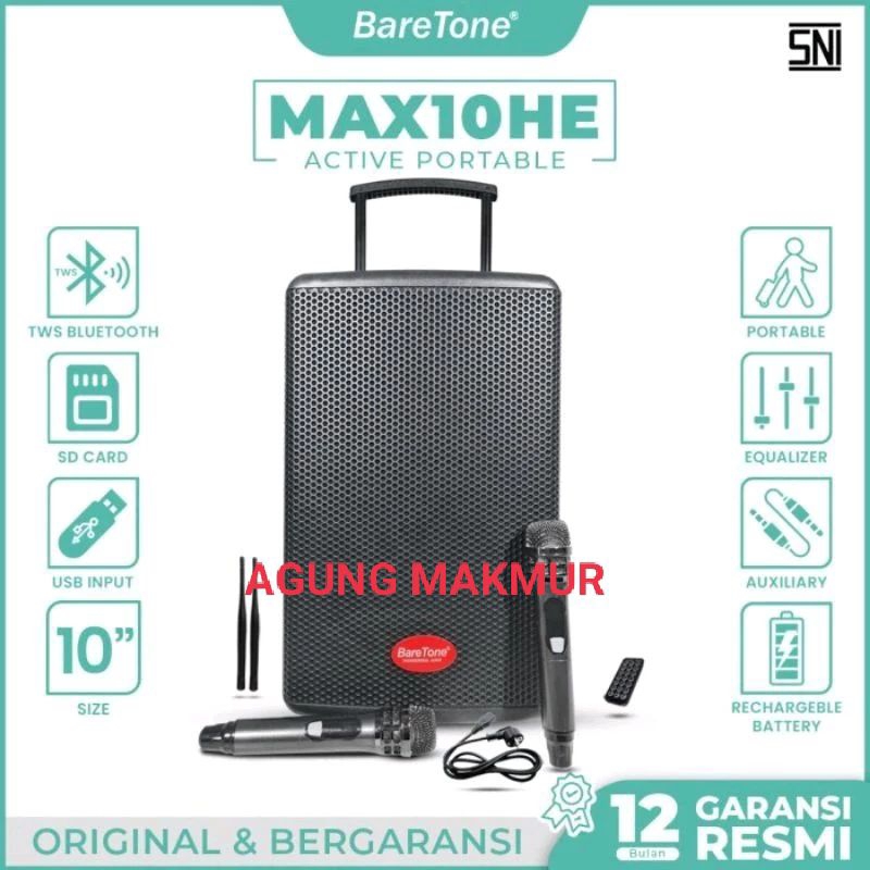 SPEAKER PORTABLE 10" BARETONE MAX10HE Original  - Speaker Portable Baretone Max 10He