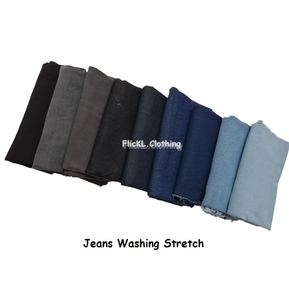 Bahan Kain Jeans Wash Stretch Denim Washing Cucian Jeans Washing Melar Potongan 1.25 Meter