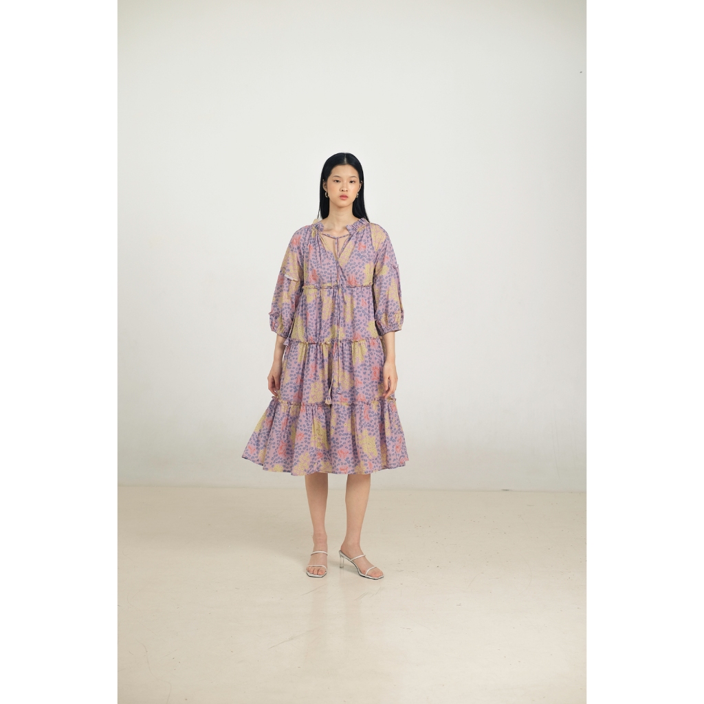 Kyrra - Paloma Bohemian Dress in Anthurium &amp; Violet. Dress Wanita