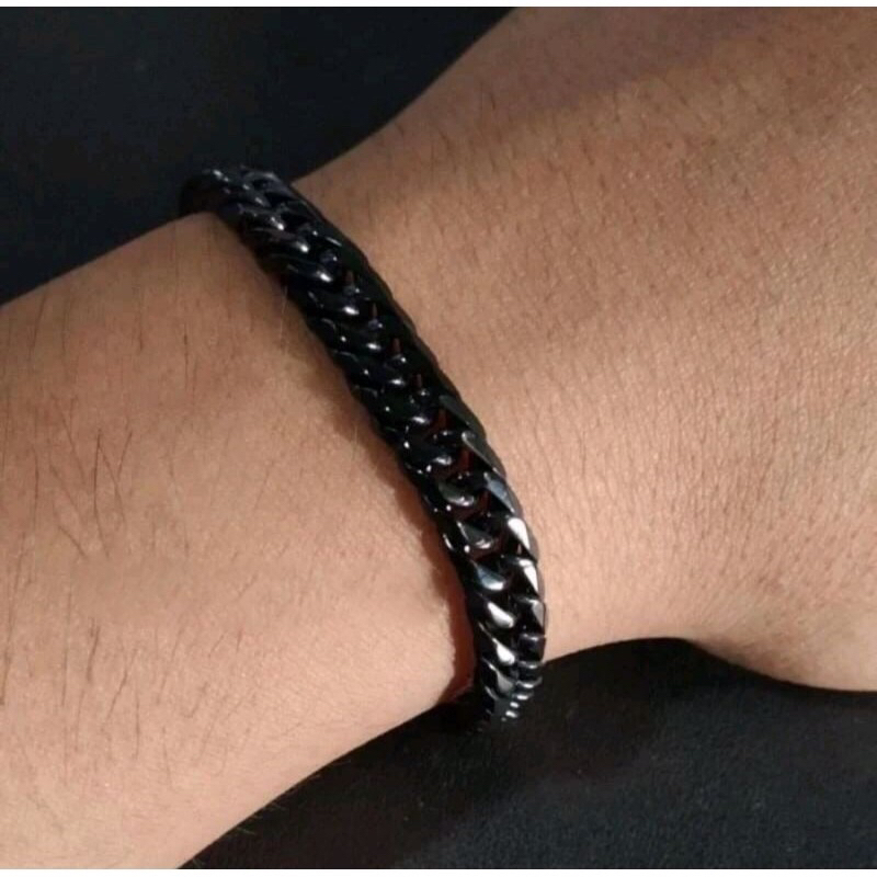 GELANG TANGAN RANTAI TITANIUM PRIA GELANG TANGAN HITAM GELANG KEREN ANTI KARAT