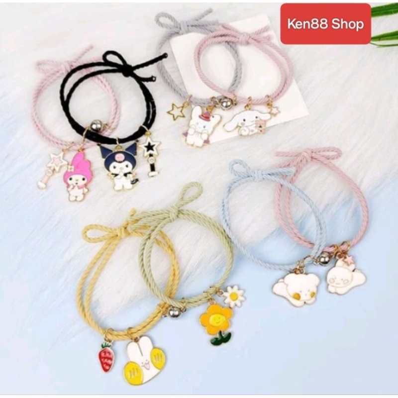 (2 Pcs) Set Gelang Magnet Couple Desain Cartoon Animal / Gelang Tali Magnet Motif Kartun Lucu