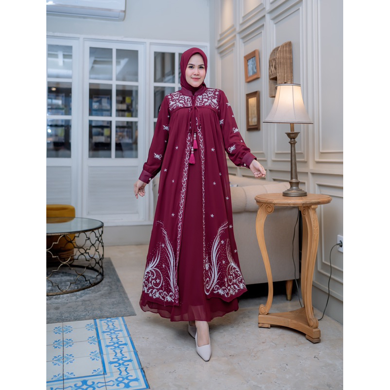 RH MOSLEM//Termurah gamis set aliyah ceruty bebydol mix bordir terbaru//gamis set hijab bordir terba