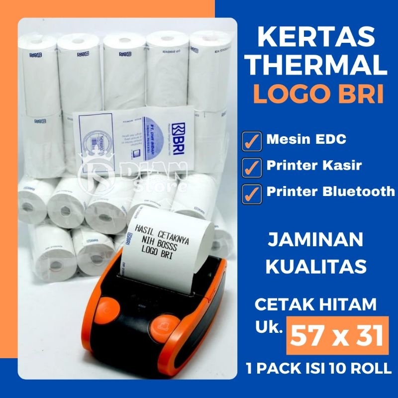 

Kertas Thermal Logo Bri Pt Dwi Indah 57x31 / Kertas Thermal Edc/Printer Bluetooth