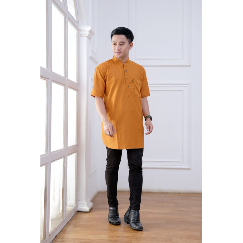 koko kurta muslim polos bahan toyobo royal mix,warna kuning kunyit || size lengkap