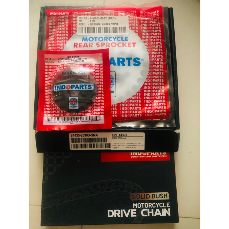 Gear Set / Gir Set / Rantai Roda Set / Gerset / Gear Paket + Rantai Indopart Suzuki Smash, Shogun 12