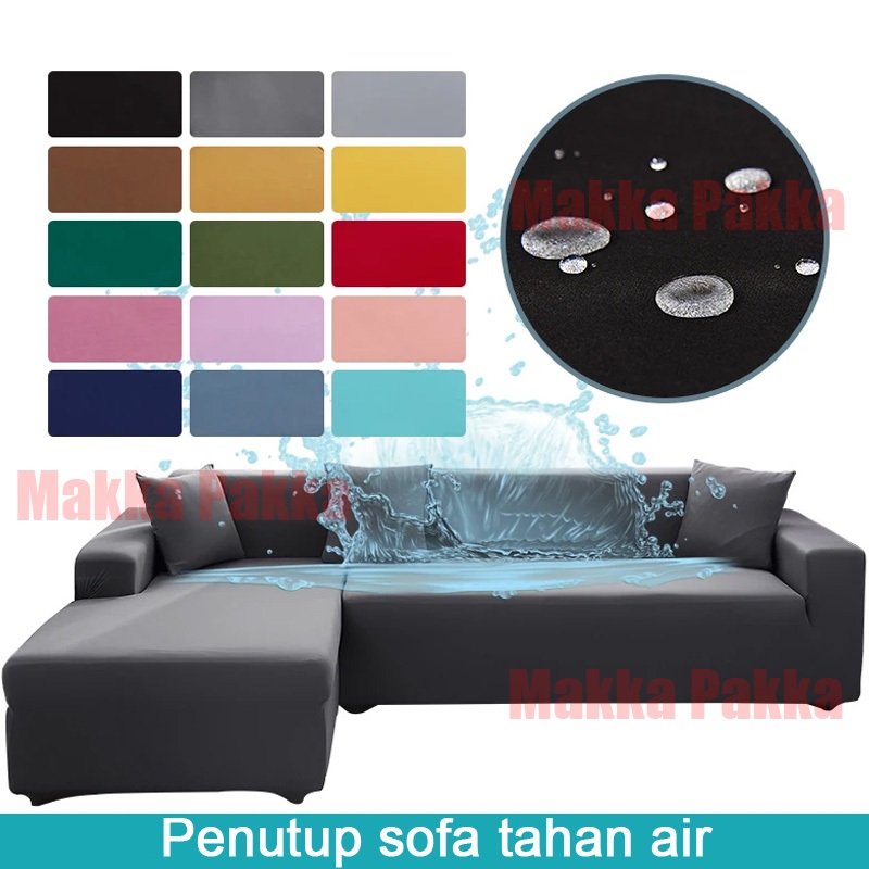 Waterproofing Sofa Cover Pattern Polos Sarung Sofa Sudut Elastis Tahan Air 1/2/3/4 Kursi Penutup Sof