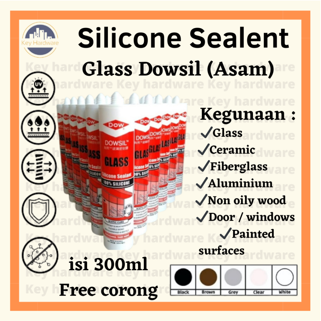 Lem Silicone Sealant dowsil glass asam Lem Kaca aquarium Dll -Dowsil