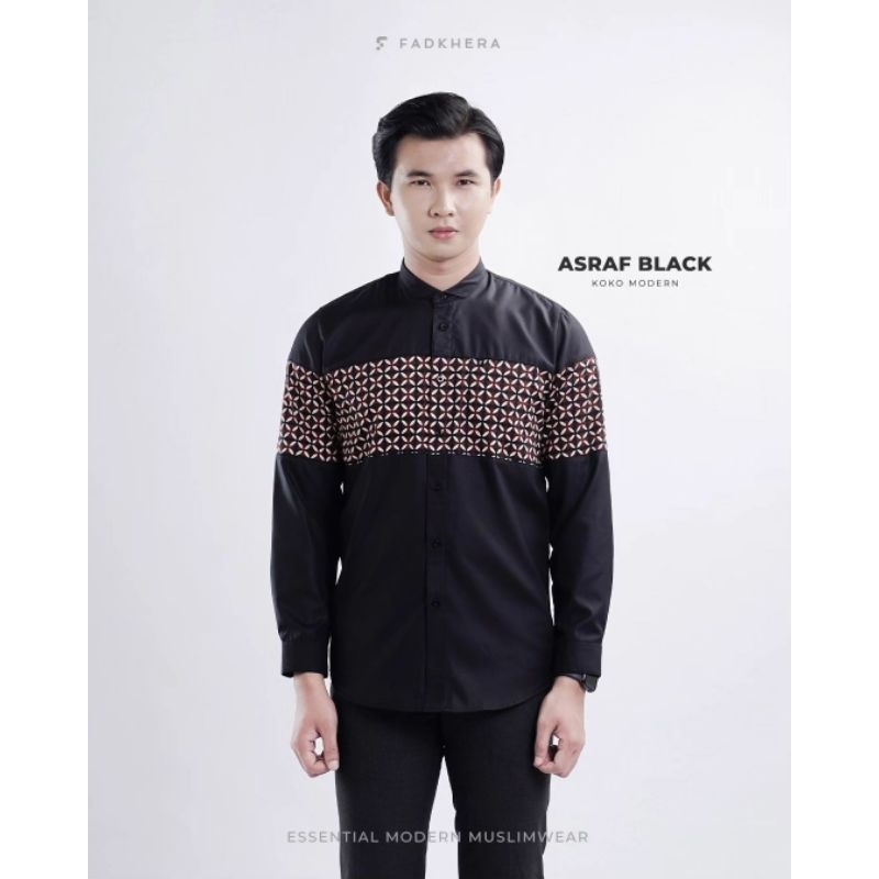 Baju Koko Fadkhera Asraf Black Long Kemeja Pria Batik Hitam