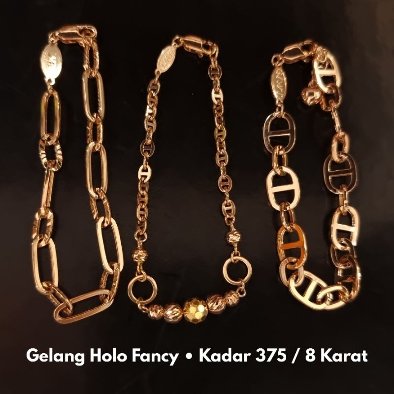 Gelang Emas Model Holo Fancy Kadar 375