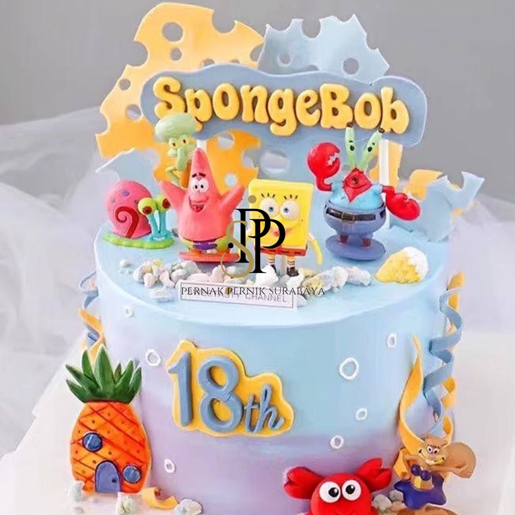 MINIATUR KUE TART SPONGEBOB TOPPER KERTAS TANCAPAN HIASAN CAKE BIRTHDAY ULANG TAHUN ULTAH ANAK KECIL