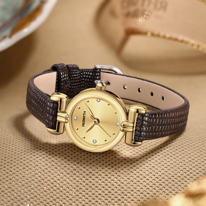 REBIRTH Jam Tangan Wanita Anti Air Original Korean Elegan Style Tali Kulit Kuarsa Jam Tangan Cewek-3