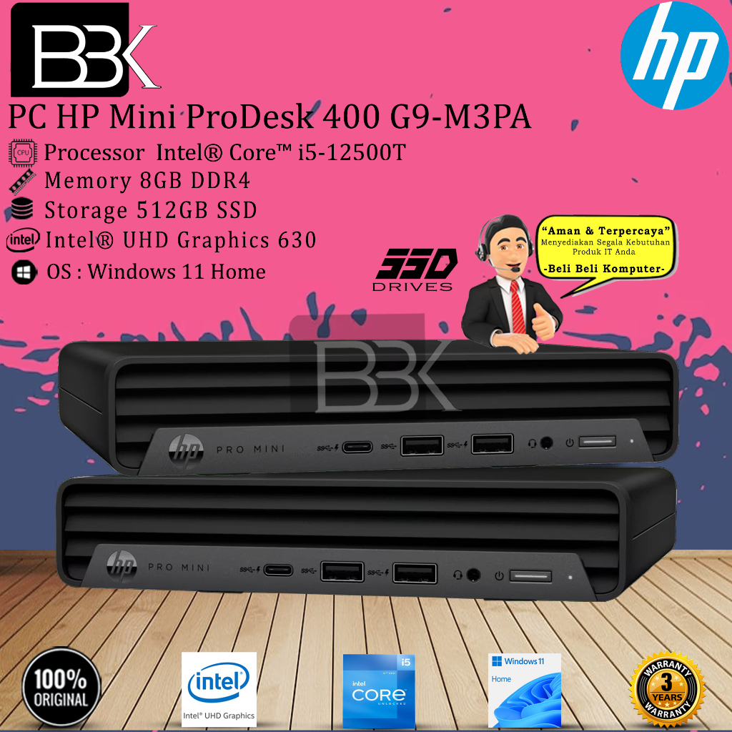PC HP Mini ProDesk 400 G9-M3PA Core i5-12500T 8GB 512GB SSD W11H 3YR