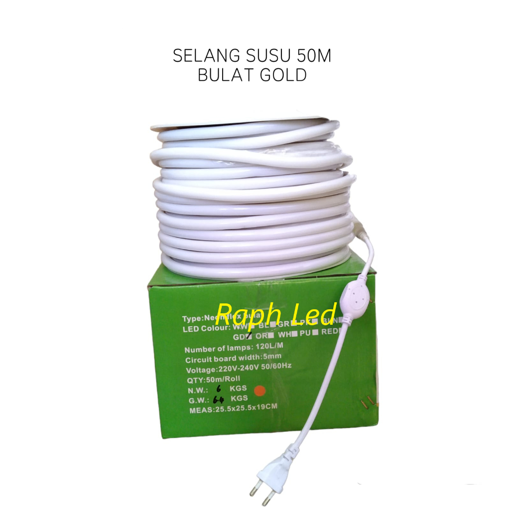 Lampu Hias Selang Neon Flex Bulat IP65 50Meter Led Strip Flexible 220V