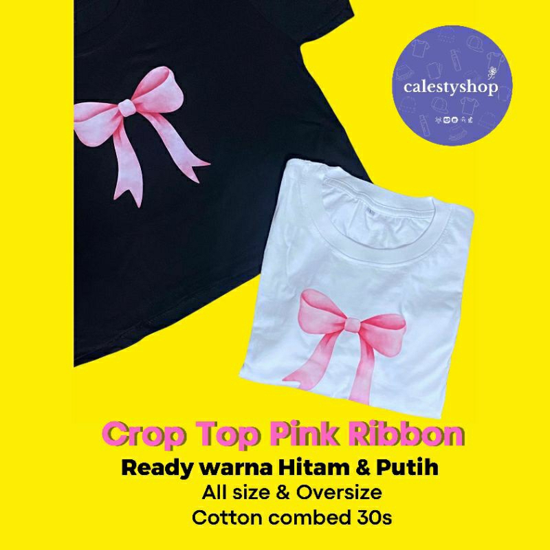KAOS CROP TOP & TSHIRT WANITA PINK BIG BOW RIBBON PITA COQUETEE AESTHETIC KOREA OVERSIZE COTTON KATU