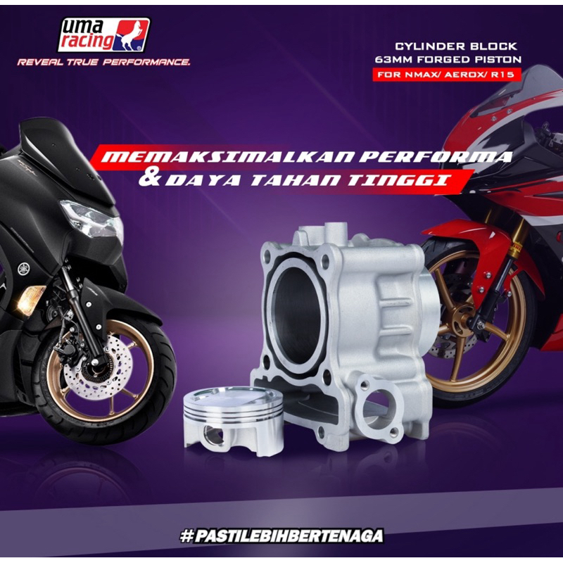 Blok silinder uma RACING Nmax new Aerox new Nmax old R15 v3 R15 V4 keramik size 63 mm blok dan pisto