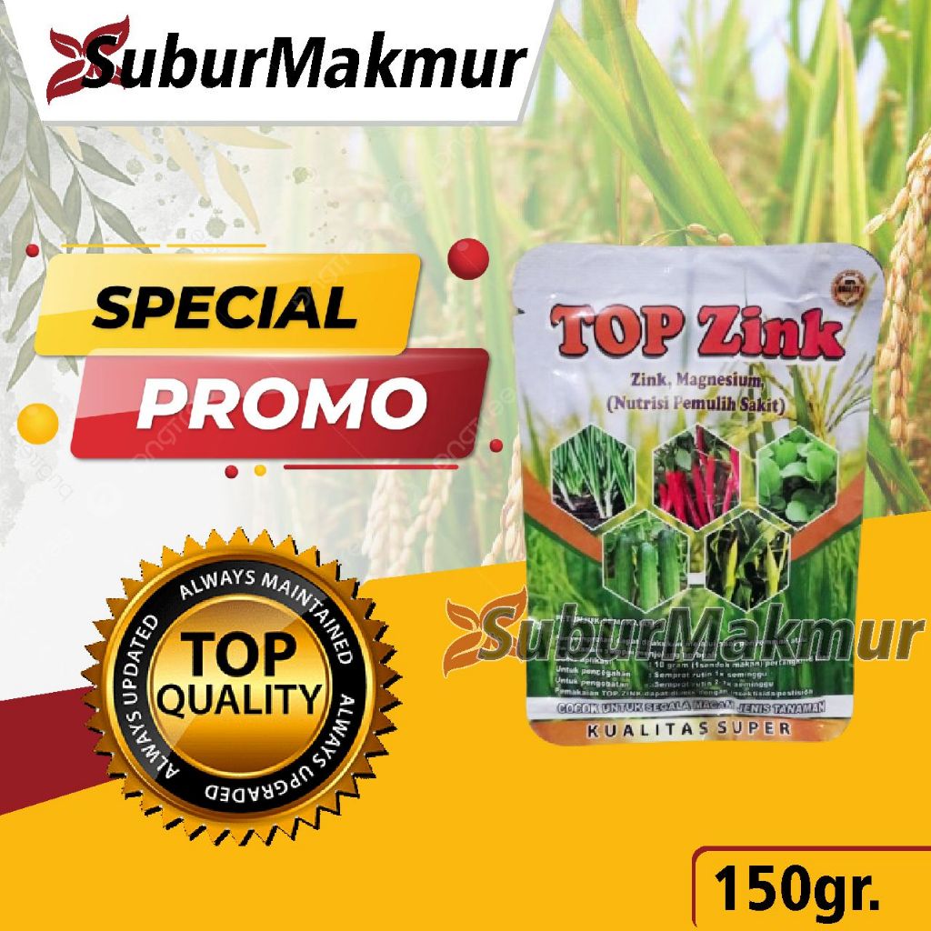 Pupuk Top Zink 150 Gram Untuk Padi Obat Asam Asaman Memperbanyak Anakan Padi