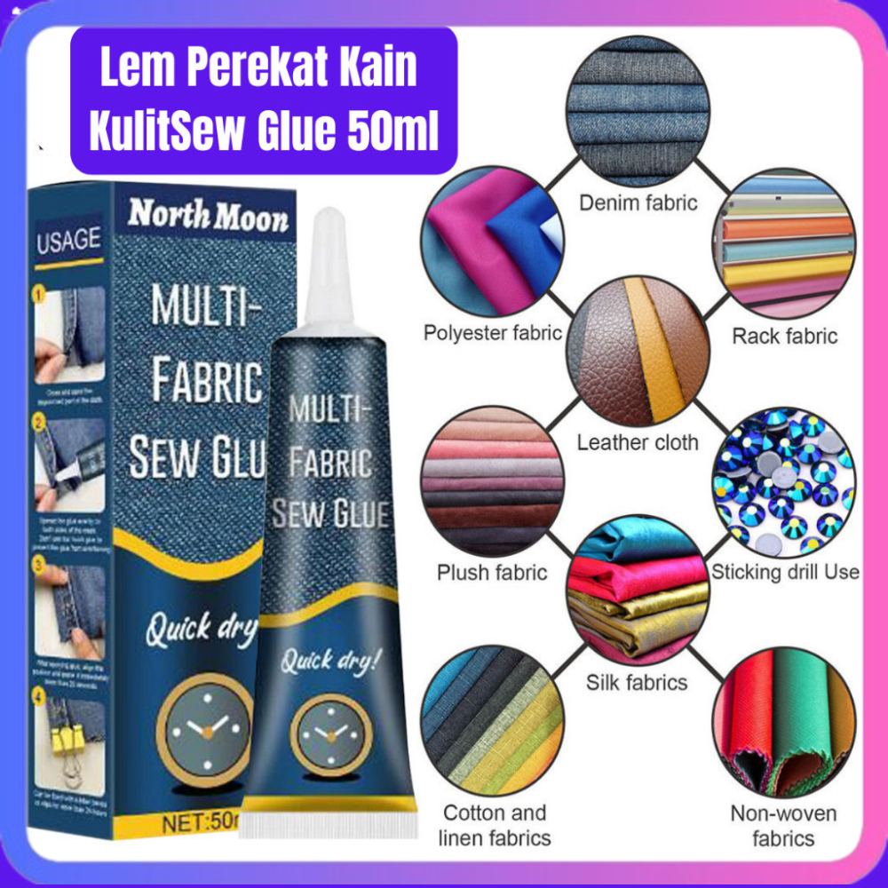 Lem KAIN Perekat Kain Kulit Sew Glue 50ml Cairan Liquid Lem Perekat Liquid Fabric Glue Instant Glue 