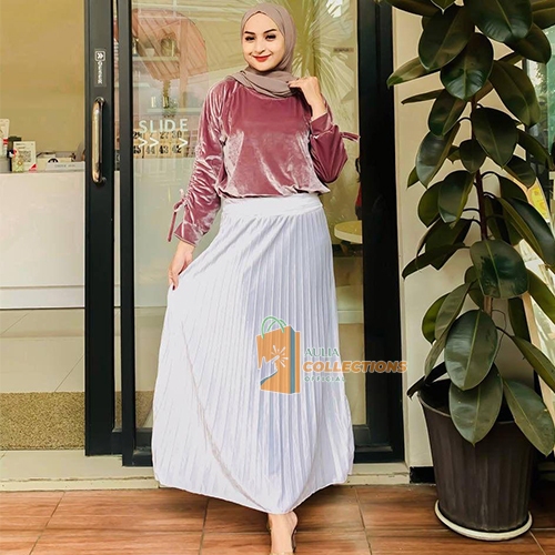 Rok Plisket Panjang Desind Putih Cerah // Rok Plisket Premium Import//