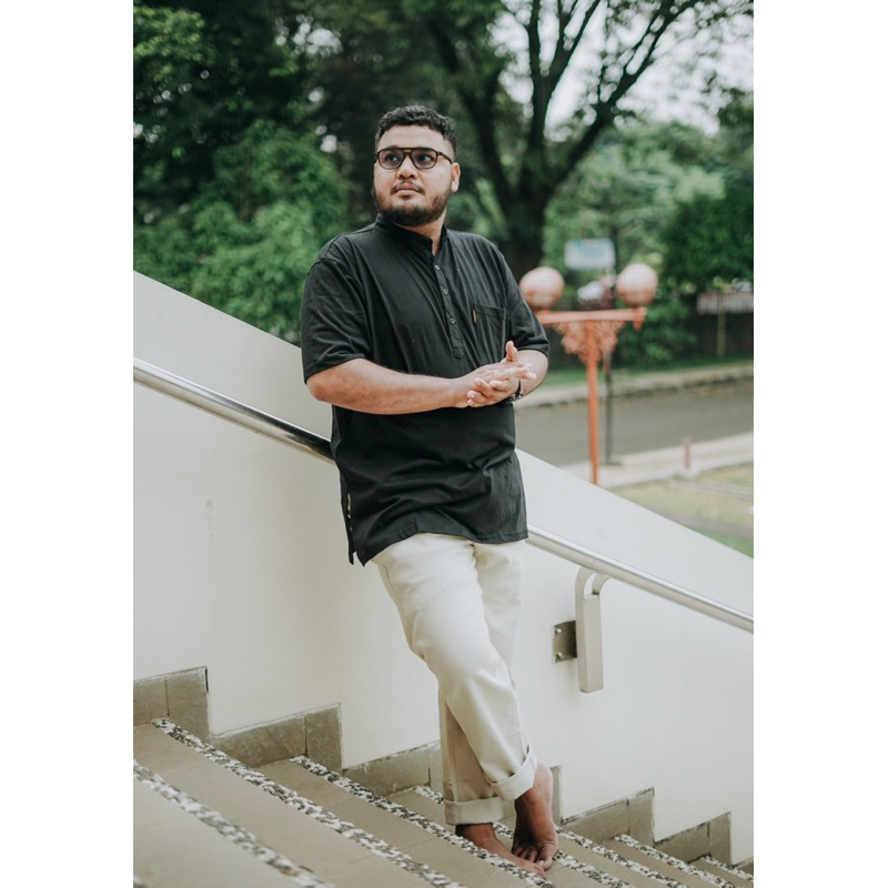 Fatgoods Baju Kurta lengan Pendek Pria Jumbo Cotton 24s Black