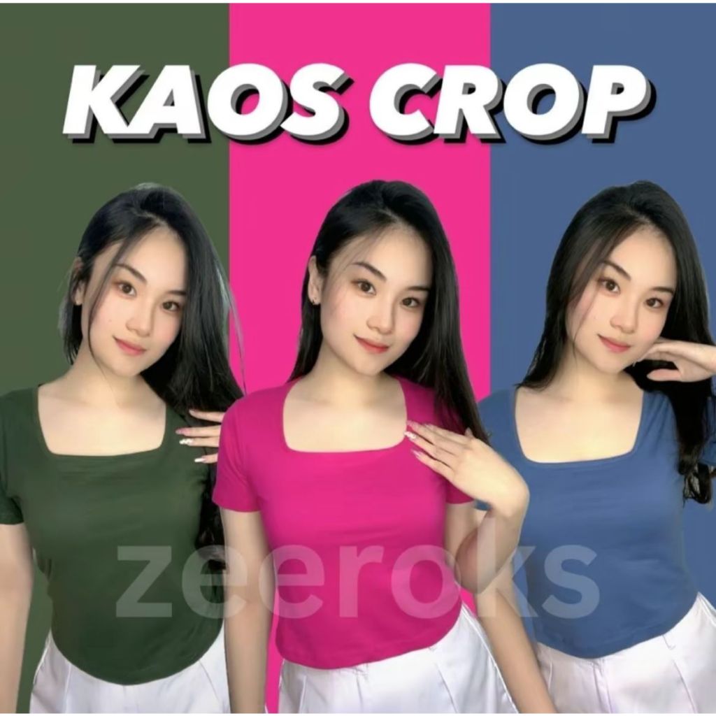 Baju Croptop Wanita Kerah U Bahan Cotton Combad 24s / Square Neck Short Sleeve Shirt Blouse / Kaos C