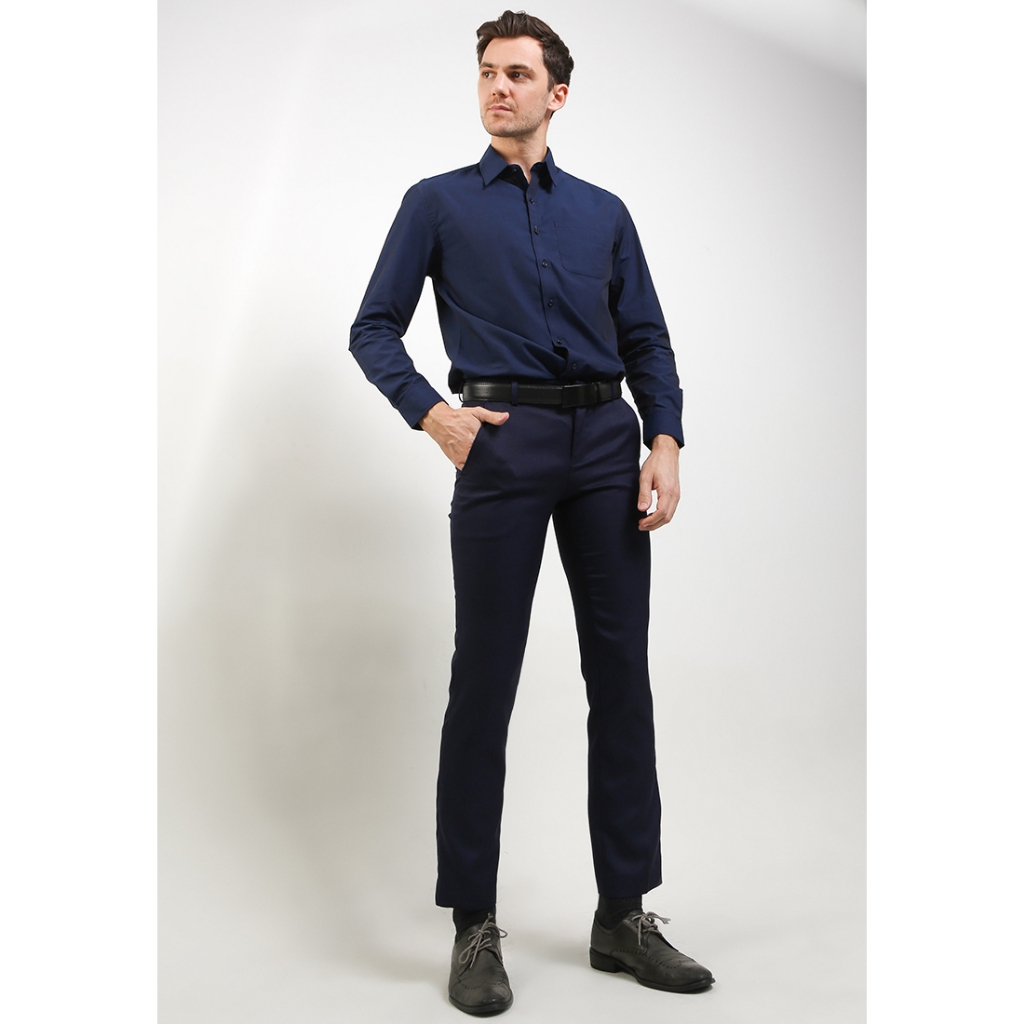 ZANETTI Premium Cotton Basic Kemeja Pria Katun Filafil Slim Fit Lengan Panjang