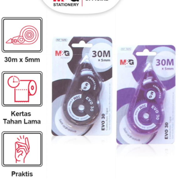 

M&G CORRECTION TAPE EVO 30 JUMBO ACT58371 30M X 5MM - PITA KOREKSI - TIPE EX STIPO KERTAS