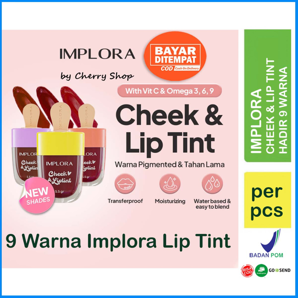 [9 WARNA | BPOM] IMPLORA Cheek & Liptint / Lip Tint / Ice Cream 5.5gr By Cherry Shop