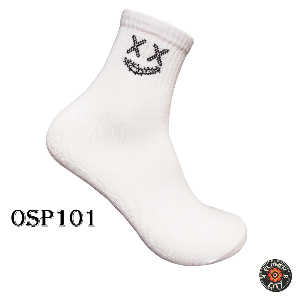 No. OSP101 Kaos kaki Oldschool Pendek Motif Smile KAWS Putih (FC)