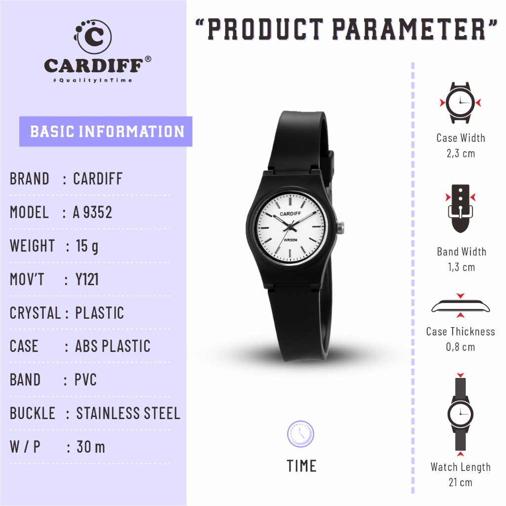 CARDIFF Jam Tangan Wanita Analog karet A 9352 Water Resist