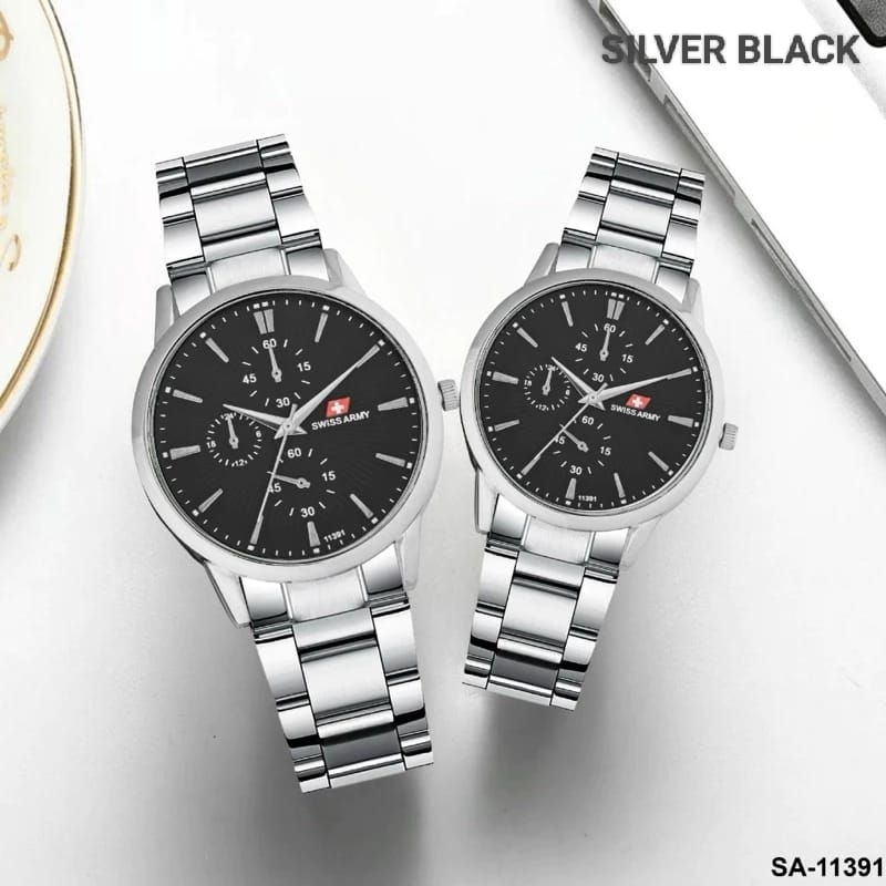 JAM TANGAN COUPLE SA11391 ANALOG RANTAI BESI STEEL