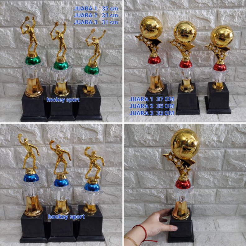 Terbaru Trophy Piala Bola Badminton Bulu Tangkis Tenis Meja Voli isi 1 PCS JUARA 1 Model Belimbing