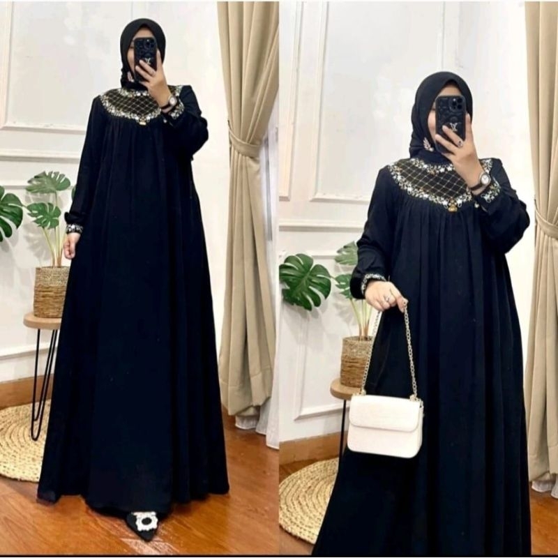 GAMIS MURAH HAWA GAMIS CRINKLE AIRFLOW BORDIR