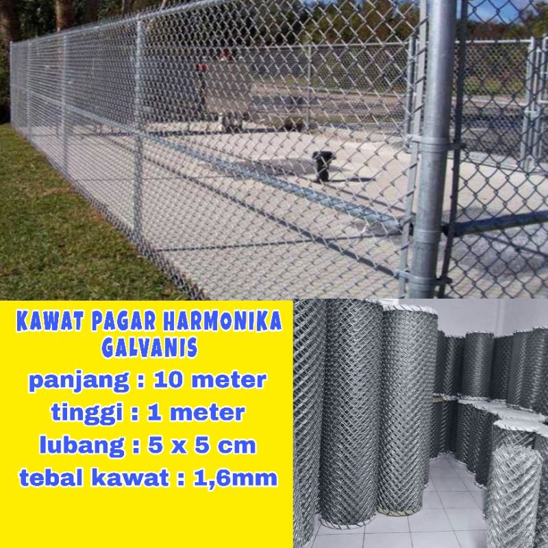 kawat pagar harmonika galvanis panjang 10 meter tinggi 1 meter lubang 5x5 cm