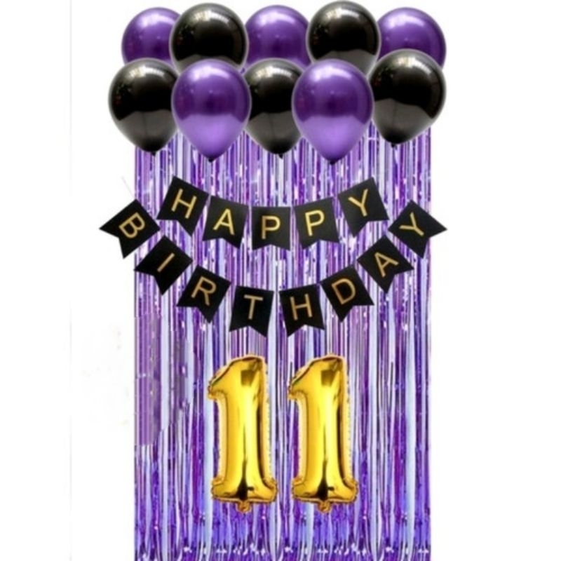 Paket Balon Ulang tahun Anak & Remaja set tema Black dan Purple/Dekorasi ulang tahun Hitam dan Ungu/