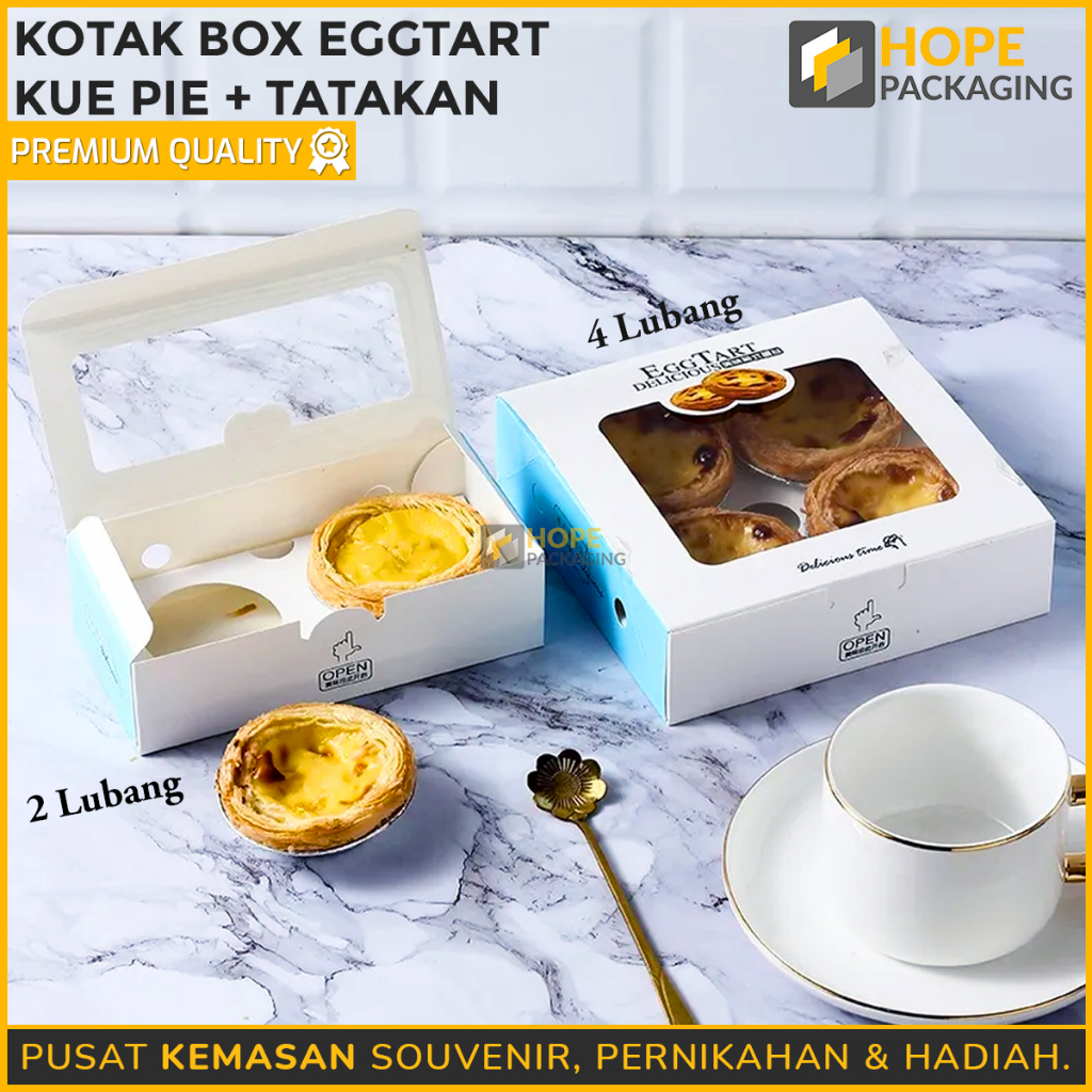 Kotak Box Egg Tart Mini + Tatakan 2 Lubang / Kotak Kue Pie Susu / Dus Kue Egg Tart / Cake Box Biru /