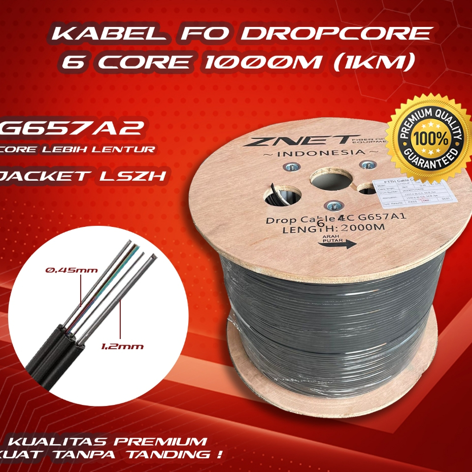 KABEL FIBER OPTIC 6 CORE 3 SELING KAWAT 1000 METER DROPCORE DC 6 CORE