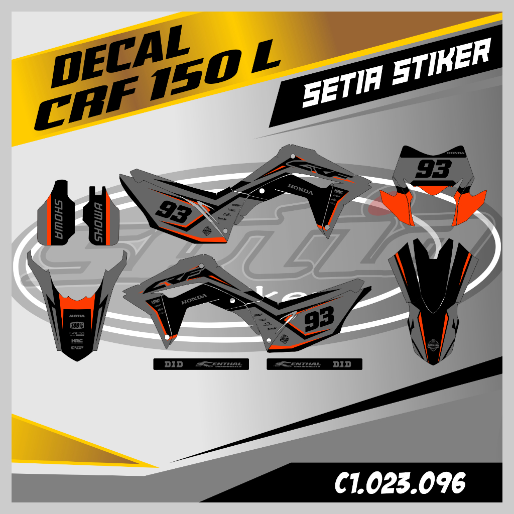 DECAL STIKER CRF 150 L FULL BODY, WARNA ABU-ABU, SUPERMOTO, TRAIL, DESAIN BEBAS CUSTOM BARU (C1.023.